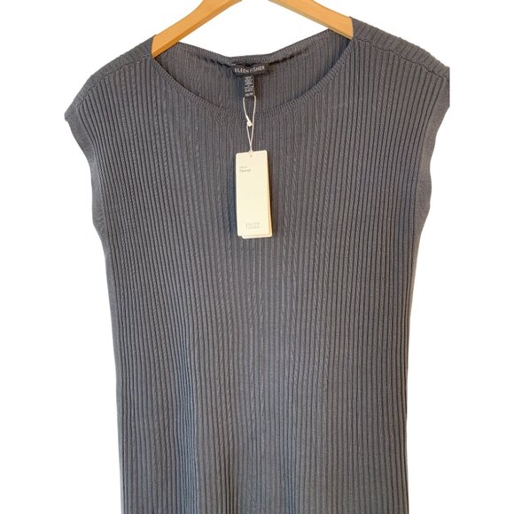 Eileen Fisher Tencel Tunic XS Gray Split Hem Cap Sleeve NWT $258 USA 10037 - Picture 2 of 14
